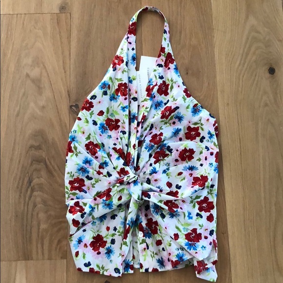 NWT Veronica Beard Floral Halter Tie-Front Top - Picture 9 of 9